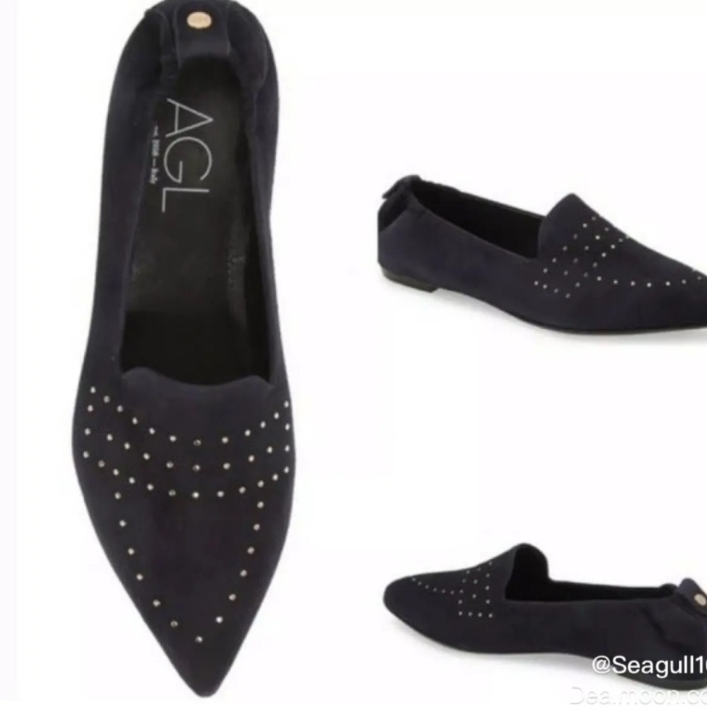 AGL Attilio Giusti Leombruni Loafers Studded Flats Pointy Toe Shoes spring $300